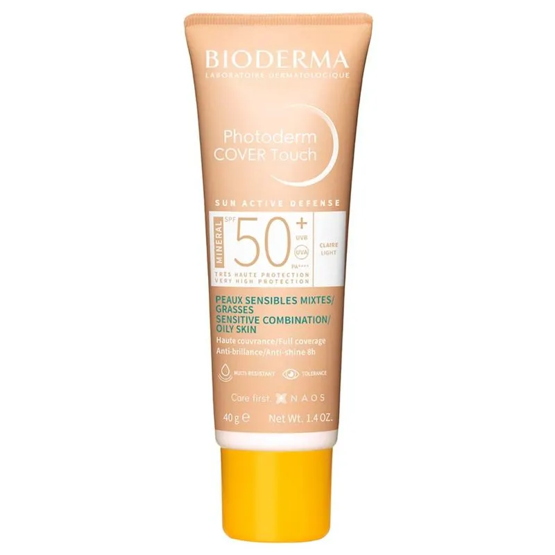 Protetor Solar Facial Bioderma Photoderm Cover Touch Mineral FPS 50+ Claro 40g